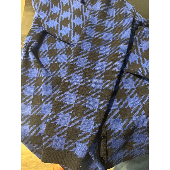 St. john for I.Magnin Vintage Blue Black Checkered Plaid Cardigan Sweater Small - Picture 9 of 12